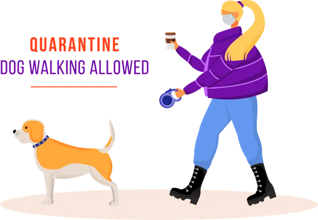 Woman walking dog during quarantine  Illustration
