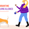 illustrations of girl walking dog