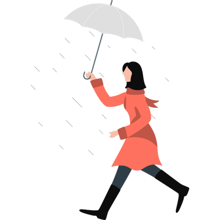 Woman walking fast holding umbrella  Illustration