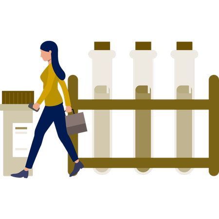 Woman walking in medical lab  Illustration