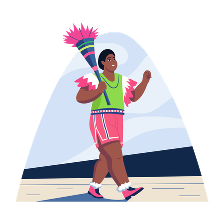 Woman walking in parade on cultural fest  Illustration