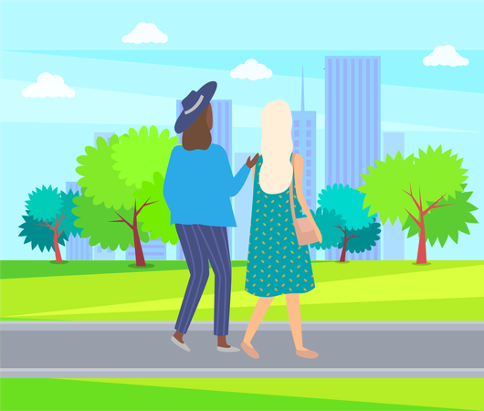 Woman walking in park  Illustration