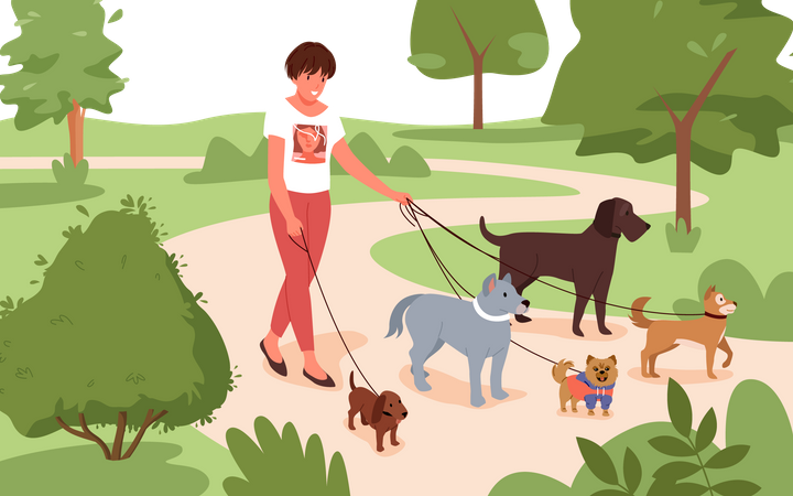 Woman walking in pets outdoor  Illustration