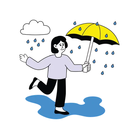 Woman Walking In Rain  Illustration