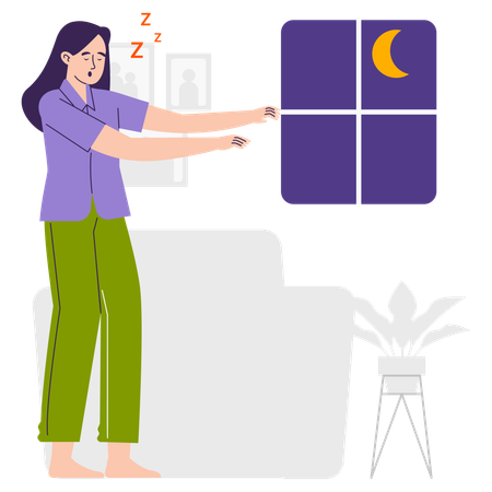 Woman walking in sleep showing symptoms of somnambulism  Illustration