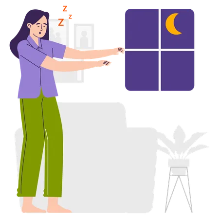 Woman walking in sleep showing symptoms of somnambulism  Illustration