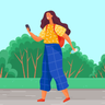 illustrations of walking using mobile