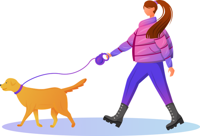 Woman walking in winter with her pet Illustration