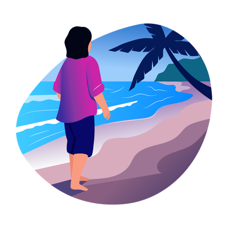 Woman walking on beach  Illustration