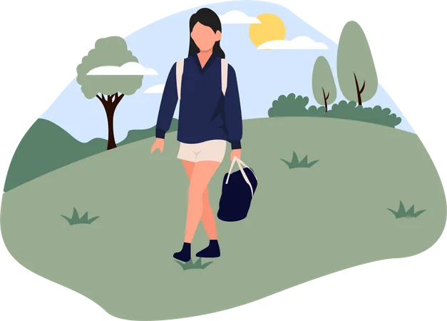 Woman walking on grass  Illustration