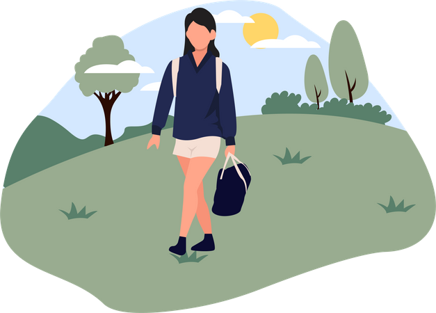 Woman walking on grass  Illustration