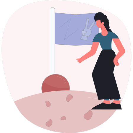 Woman walking on planet  Illustration