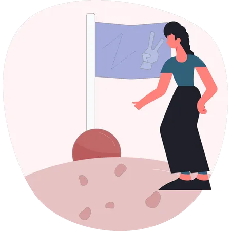 Woman walking on planet  Illustration