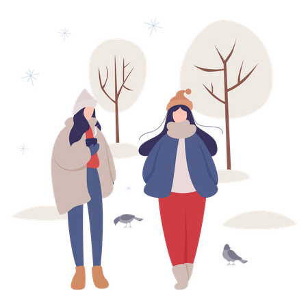 Woman walking outside during winters  Illustration