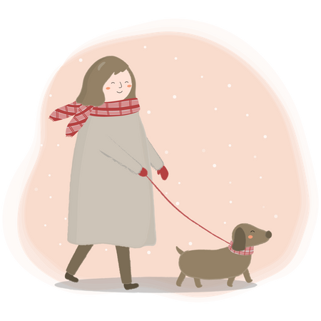 Woman walking the dog Illustration