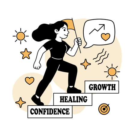 Woman Walking Up Steps of Self-Improvement  Illustration