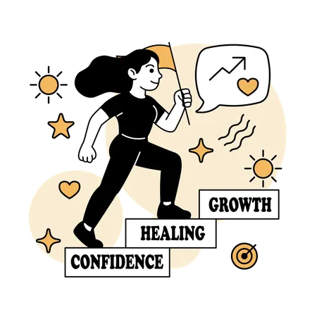 Woman Walking Up Steps of Self-Improvement  Illustration