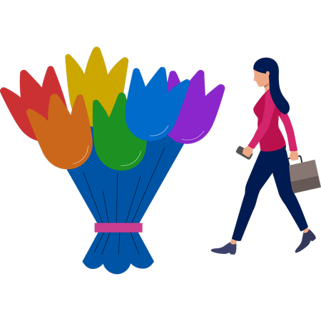 Woman walking while looking pride day flower  Illustration