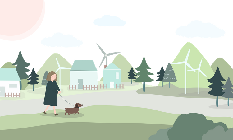 Woman walking with a dog Illustration