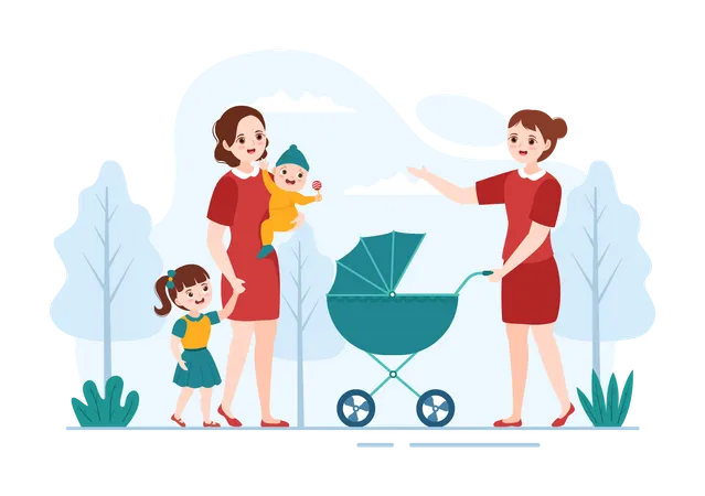 Babysitter Or Nanny Services To Care Provide For Baby Needs And Play With Children On Flat Cartoon Hand Drawn Template Illustration 일러스트레이션