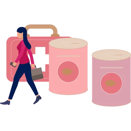 Woman Walking With Bag  Illustration