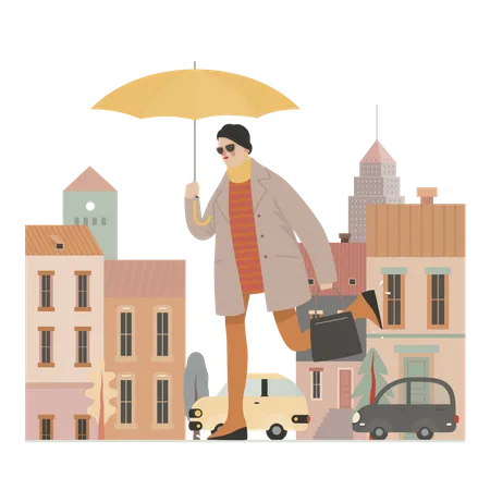Woman walking with bag Illustration