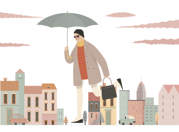 Woman walking with briefcase Illustration