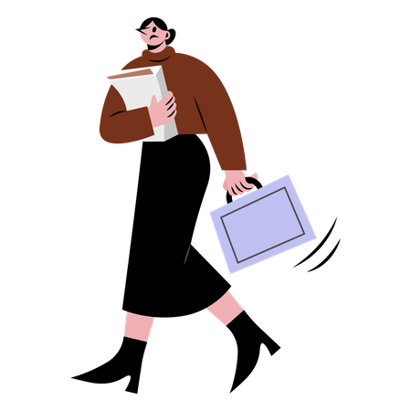 Woman walking with briefcase  Illustration