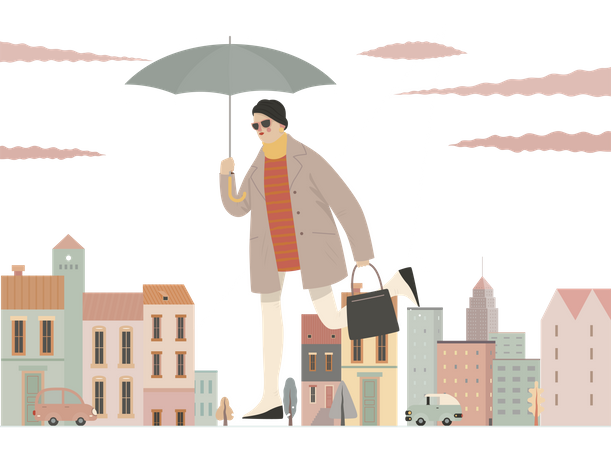 Woman walking with briefcase  Illustration