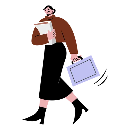 Woman walking with briefcase  Illustration