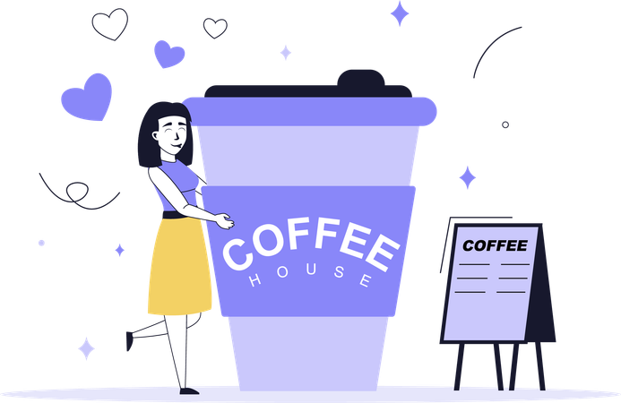 Woman walking with coffee cup  Illustration