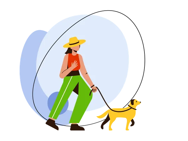 Woman walking with dog Illustration