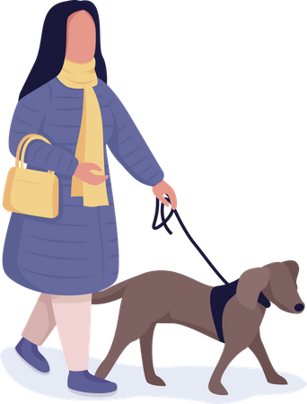Woman Walking with dog Illustration