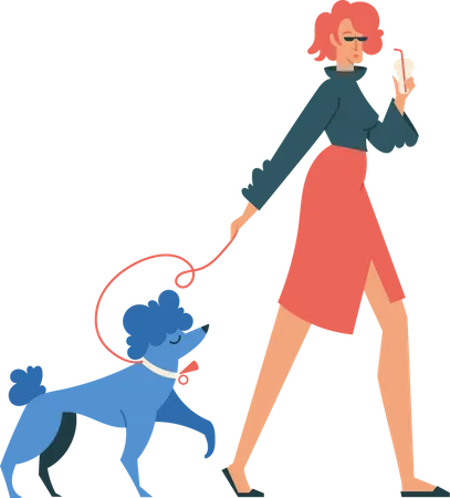 Woman walking with dog Illustration