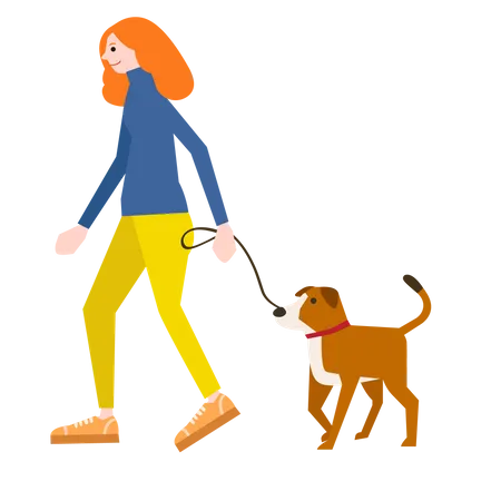 Woman walking with dog  イラスト
