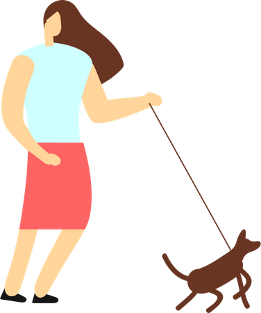 Woman Walking With Dog  Illustration
