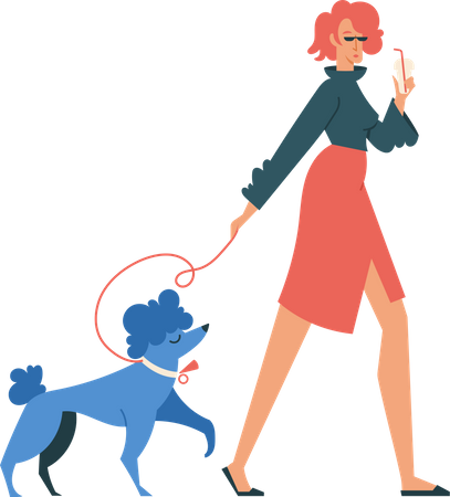 Woman walking with dog  Illustration