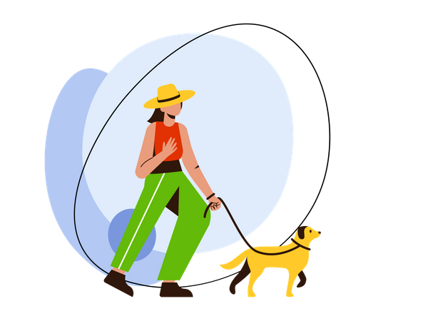 Woman walking with dog  Illustration