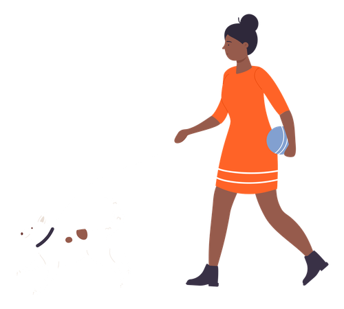 Woman walking with dog  Illustration