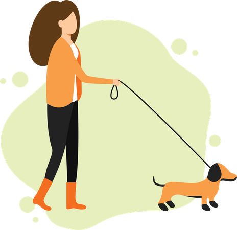 Woman walking with dog  Illustration