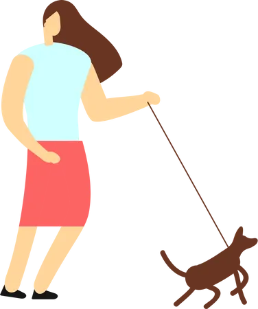 Woman Walking With Dog  Illustration