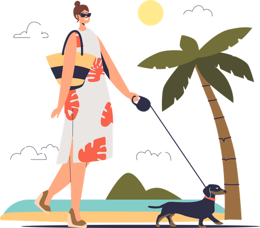 Woman walking with dog  Illustration