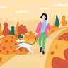 illustration female walking with dog
