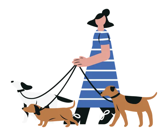 Woman Walking with Dogs  Illustration