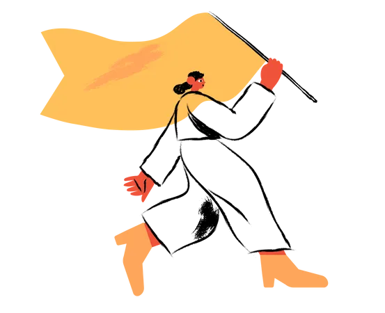 Woman walking with flag  Illustration