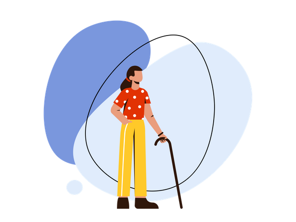 Woman walking with help of stick Illustration