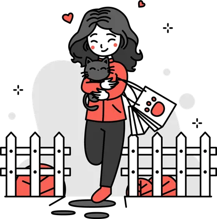 These Charming Flat Illustrations Exude A Sense Of Joy Love And The Unique Bond Between Pet Owners And Their Beloved Animal Companions Its An Illustration Woman Walking With Her Pet Cat With The Visuals That Come From Being A Pet Lover We Represent Healthy Living In A Very Fun Way 일러스트레이션