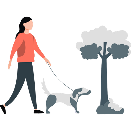 Woman walking with her dog  イラスト