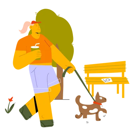 Woman walking with her dog Illustration