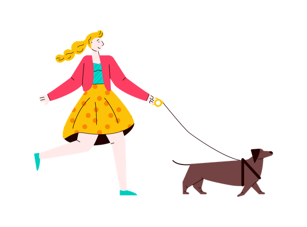 Woman walking with her dog  Illustration